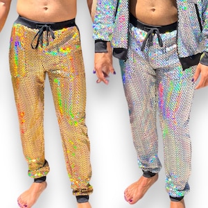Holographisch Reflective Herrenmode Jogger Rave Wear Festival Kleidung Herrenmode Glitzer Party Wear Kostüm Regenbogen Gay LGBTQ