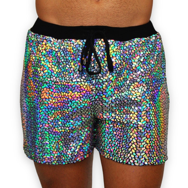Holographic Iridescent Mens Shorts Festival Wear Festival Etsy