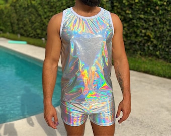 Holographic Faux Leather Racer Back Tank