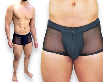 Mens Sheer Black Stretch Swimsuit