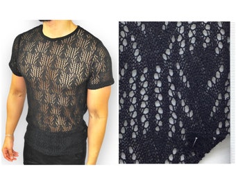 Mens Knit Partial Sheer Tee Shirt See Through Mesh Festival Wear Rave Wear Festival Clothing Rave Clothing Streetwear LGBTQ Pride Knit Top