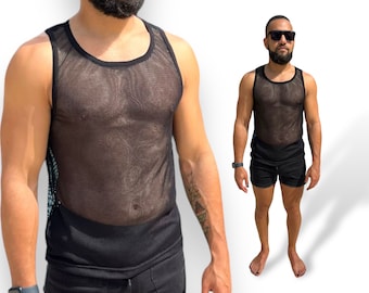 Mens Sheer Mesh Racerback Tank: Rave, Club, Festival Wear