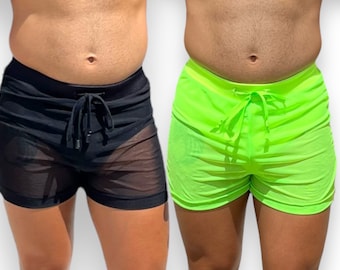 Mesh Short See through Elastic Waistband Neon Black