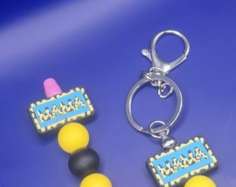 Cheetah Mama Keychain with Beaded Pen Charm – Fun Animal Print Accessory