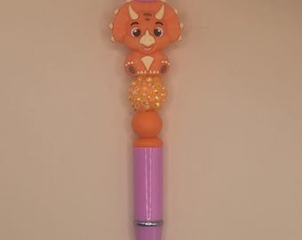 Triceratops Beaded Pen – Kawaii Dinosaur Stationery Gift