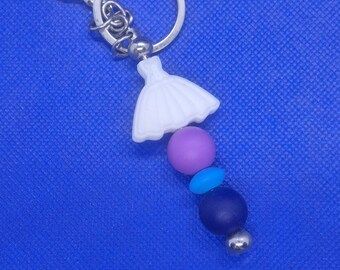 White Wedding Dress Keychain with Colorful Beads