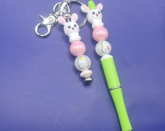 Bunny Bead Pen Keychain Charm, Kawaii Easter Egg Charm Holder