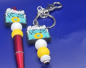 Blessed Mom Sunflower Pen and Keychain Set – Dog Paw Accent