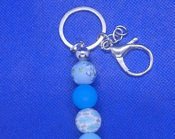 Blue Floral Beaded Keychain Charm – Handmade Bag Accessory