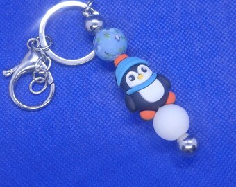 Penguin Keychain Charm: Winter Hat Beaded Accessory