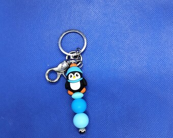 Penguin Beaded Keychain: Winter Blue Accessory