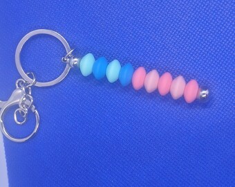 Pastel Beaded Keychain, Blue Pink Spring Colors
