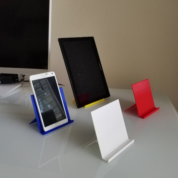 NEW VERSION - Phone Stand, Tablet Stand, Phone Holder, Mobile Device Stand for Desk - 3D Printed - White, Red, Blue, Yellow Colors available