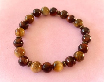Tigerseye red/autumnal/yellow gemstone beaded bracelet