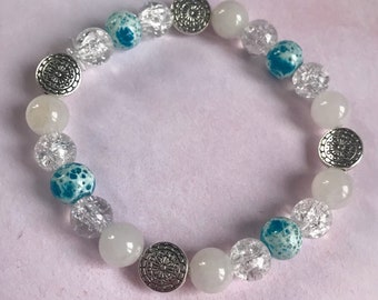 Rock Crystal Quartz and White Agate crystal handmade bracelet