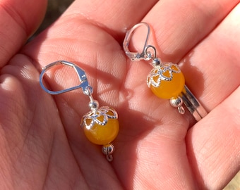 Yellow agate filigree gemstone droplet earrings