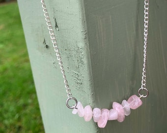 Rose Quartz gemstone | Crystal | Bar necklace