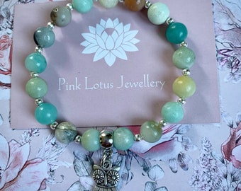 Amazonite gemstone handmade bracelet with owl charm