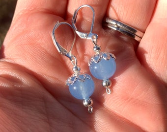 Sea blue agate filigree droplet earrings