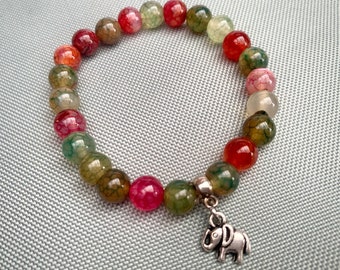 Rainbow Tourmaline gemstone bracelet with elephant charm