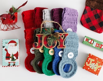 Kitchen Towel Hanger, Christmas Collection, Towel Holder with Button, Crochet Towel Ring Holder