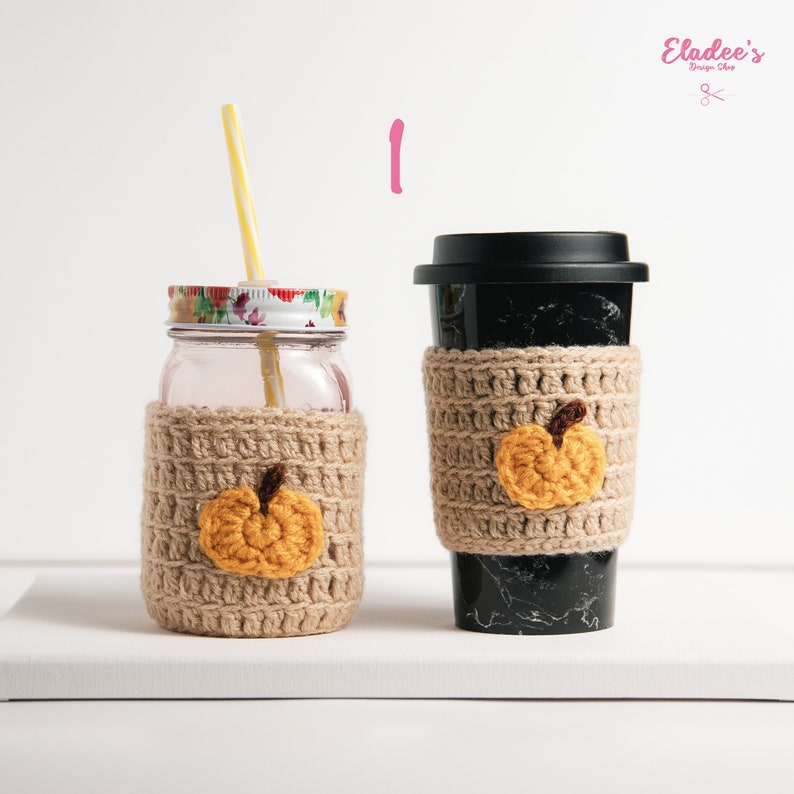 Crochet Cozy Cup Sleeve Fall Collection Pumpkin, Coffee Cup Cozy Sleeve, Mason Jar Cozy Sleeve image 3