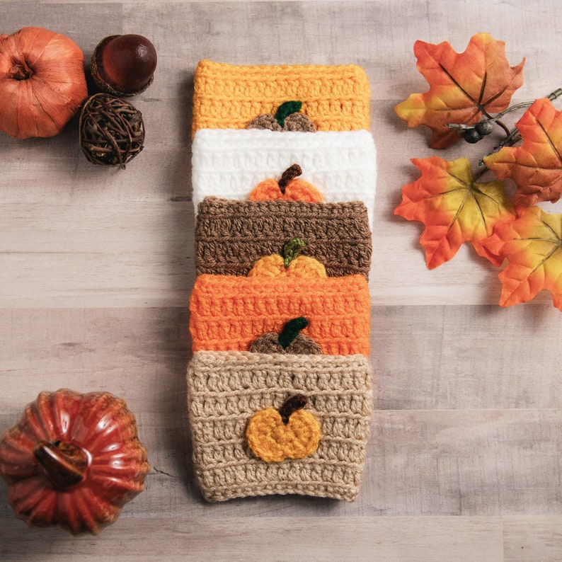 Crochet Cozy Cup Sleeve Fall Collection Pumpkin, Coffee Cup Cozy Sleeve, Mason Jar Cozy Sleeve image 1