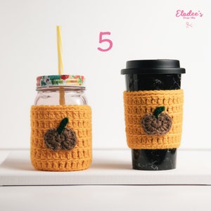 Crochet Cozy Cup Sleeve Fall Collection Pumpkin, Coffee Cup Cozy Sleeve, Mason Jar Cozy Sleeve image 7