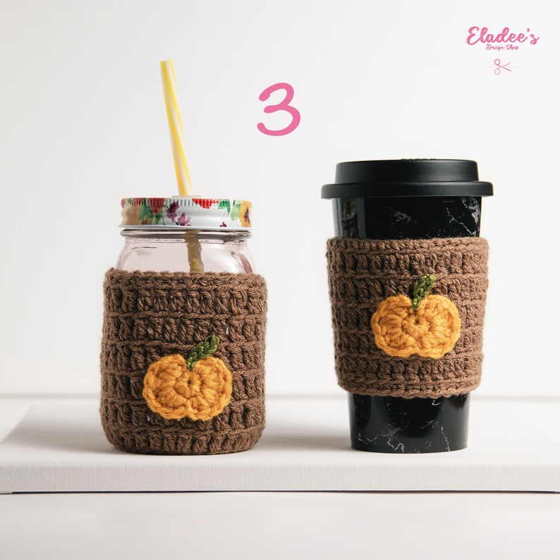 Crochet Cozy Cup Sleeve Fall Collection Pumpkin, Coffee Cup Cozy Sleeve, Mason Jar Cozy Sleeve image 5