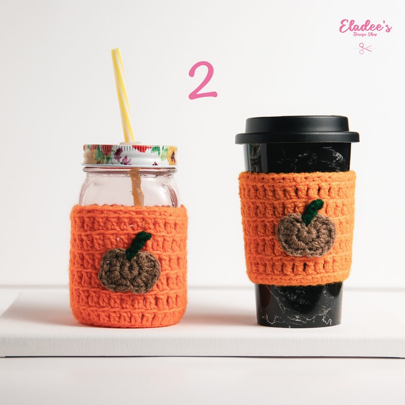 Crochet Cozy Cup Sleeve Fall Collection Pumpkin, Coffee Cup Cozy Sleeve, Mason Jar Cozy Sleeve image 4