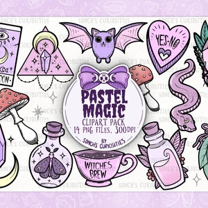 Conjunto de imágenes prediseñadas Pastel Magic, descarga digital imprimible, PNG para diario digital, pegatinas