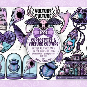 Pastel goth - Vautour Culture & Taxidermie , cabinet de curiosités téléchargement numérique imprimable, PNG pour autocollants , merch, insecte entomologie