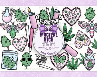 Magical High  Clipart set , printable digital download, PNG for digital journaling, stickers, plant power