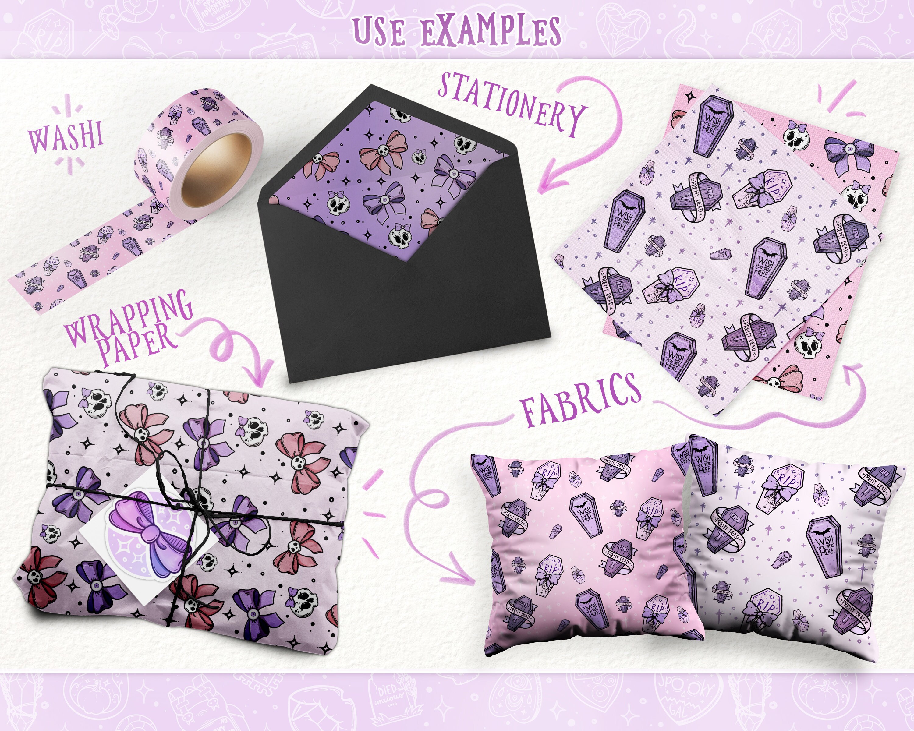 Digital Paper / Seamless Pattern, Pastel Goth Elements, Spooky and Cute ...
