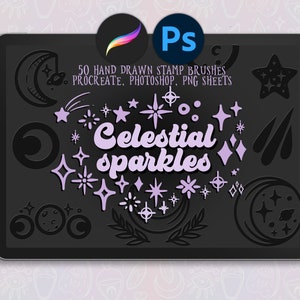 Scintille celesti - Pennelli per timbri per Procreate e Photoshop (più fogli PNG), pennelli luna e stelle