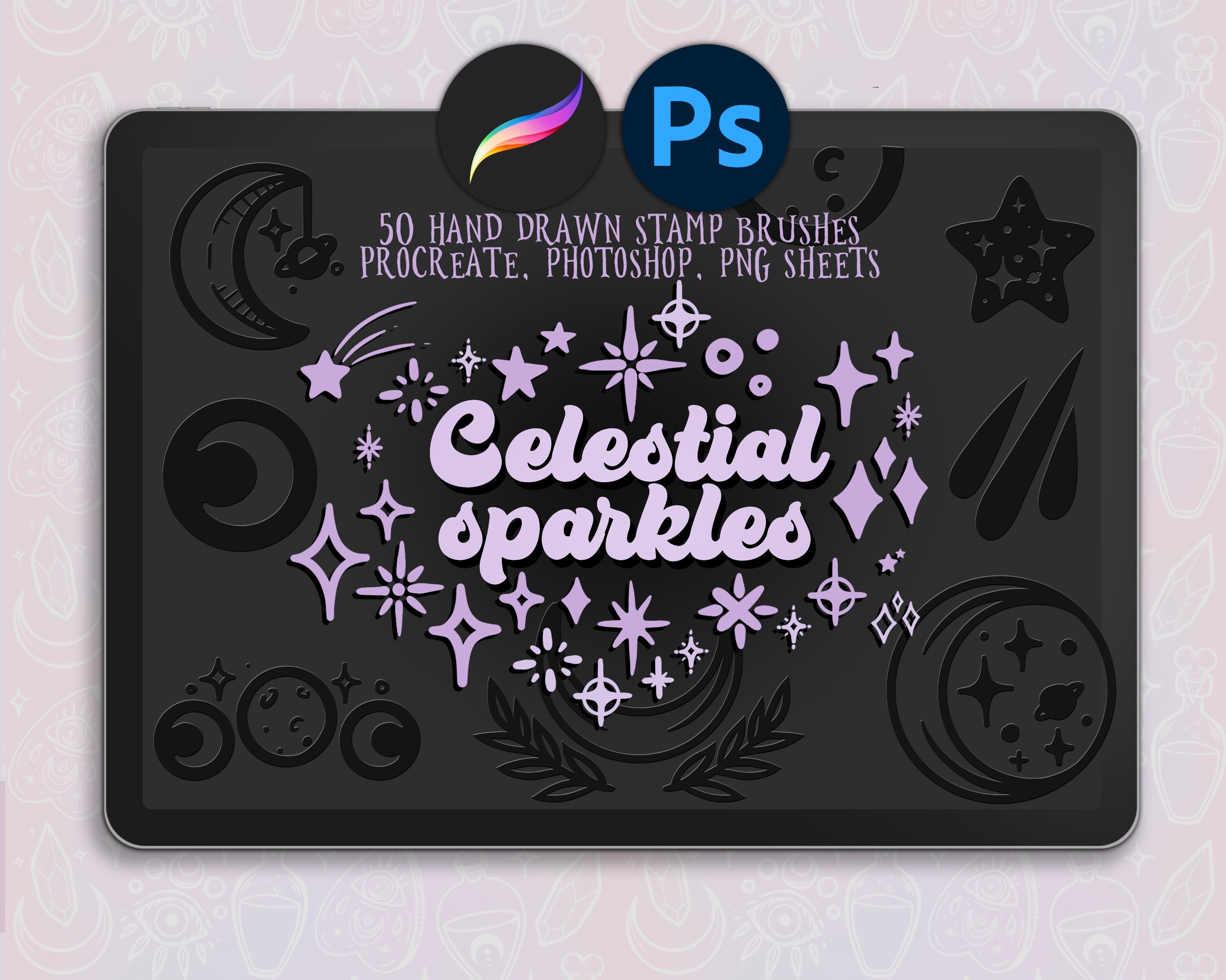Celestial Sparkles - Stamp Brushes for Procreate and Photoshop (plus ...