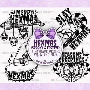 HEXMAS - Spooky and festive celebration  lineart , printable digital download, PNG for engraving, mould making, stickers and more