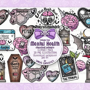 Geestelijke gezondheid 2- Neurodivergente gothic, afdrukbare digitale download, png-bestand voor graveren, mallen maken, stickers en meer
