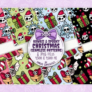 Kawaii Spooky Christmas Digital Paper / nahtloses Muster, Pastel Goth Elemente, spooky and cute jpg Dateien