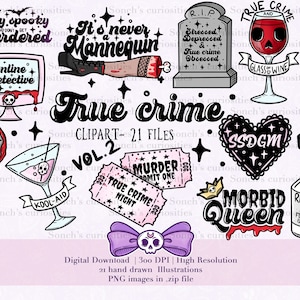 TRUE CRIME Clipart set , printable digital download, PNG resource for creatives