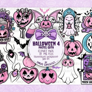 Halloween 4 - (pastel goth) clipart, hand drawn pumpkin / horror / ghost elements, 19 High resolution  300 DPI PNG files, sublimation art