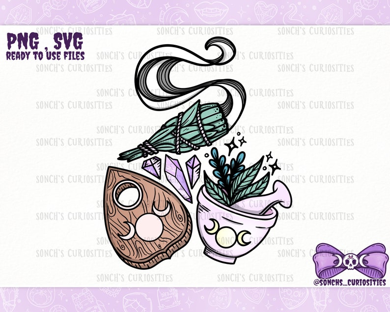 Witch's essentials PNG SVG file , horror and goth clipart, sublimation Cricut project, DIY art, digital