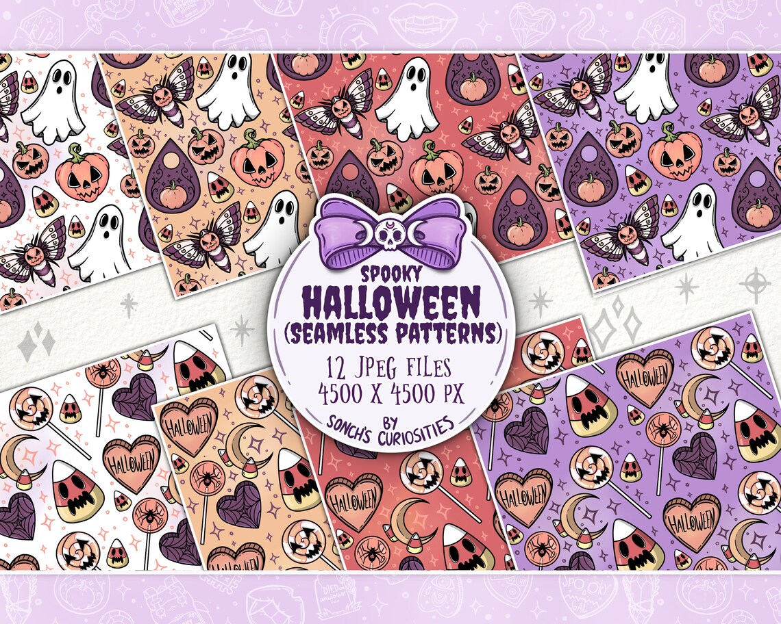 Digital Paper / Seamless Pattern, Pastel Goth Halloween Elements ...