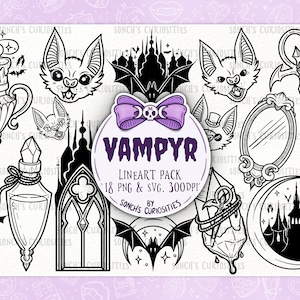 VAMPYR - vampire castle  & horror elements, 18 High resolution 300dpi  PNG and SVG files, digital planner art