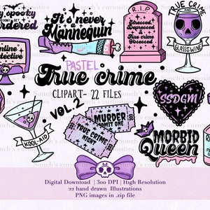 TRUE CRIME Clipart set , printable digital download, PNG resource for creatives