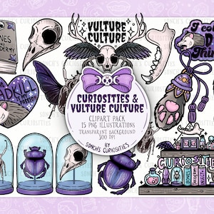 Vulture Culture & Taxidermy, download digital para impressão do gabinete de curiosidades, PNG para confecção de adesivos, produtos, inseto entomológico