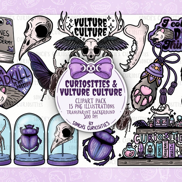 Vulture Culture & Taxidermy , cabinet of curiosities printable digital download, PNG for sticker making, merch, entomology insect