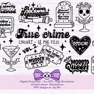 TRUE CRIME vol. 2  lineart Clipart set , printable digital download, PNG resource for creatives