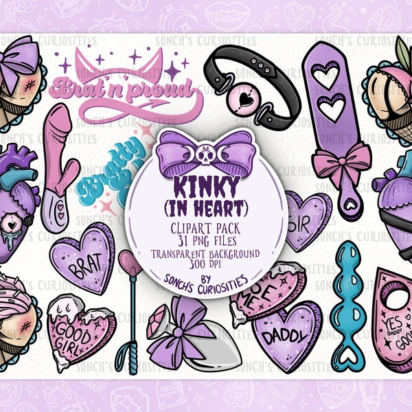Kinky in heart  Clipart set , printable digital download, PNG for digital journaling, stickers, fetish and  cute