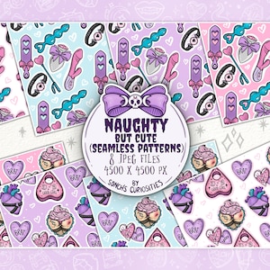 Naughty but cute ( kinky and adult )Digital Paper / seamless pattern, Pastel goth elements, spooky and cute jpg files